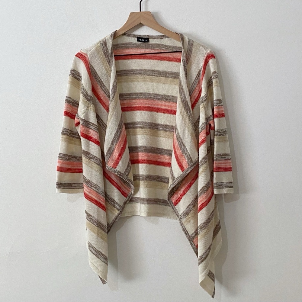 Torrid 3/4 Sleeve Striped Open Front Cardigan Sweater Medium